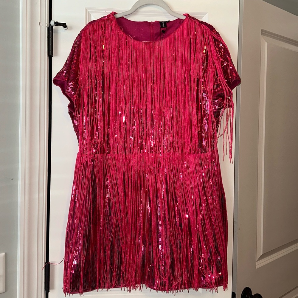 Pink Sequin Fringe Mini Dress